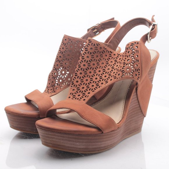 Gianni Bini Platform Wedge Leather Sandal Women10M Brown - Picture 12 of 16